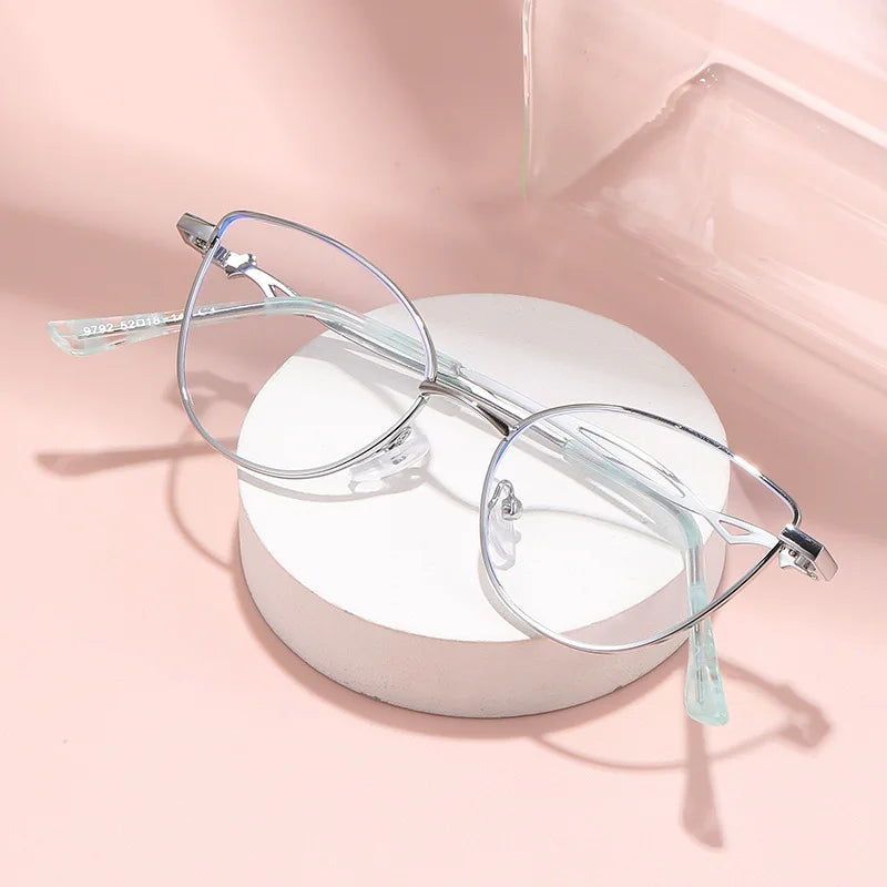 Cat Eye Frame Anti Blue Light Reading Glasses, Fashionable And Youthful, Women's Metal Frame Reading Glasses 9792