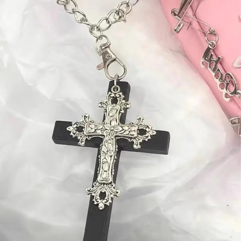 Gothic Big Zircon Cross Necklace Unisex Y2K Irregular Goth Large Cross Pendant Necklaces  for Men Women Couple Necklace Jewelry