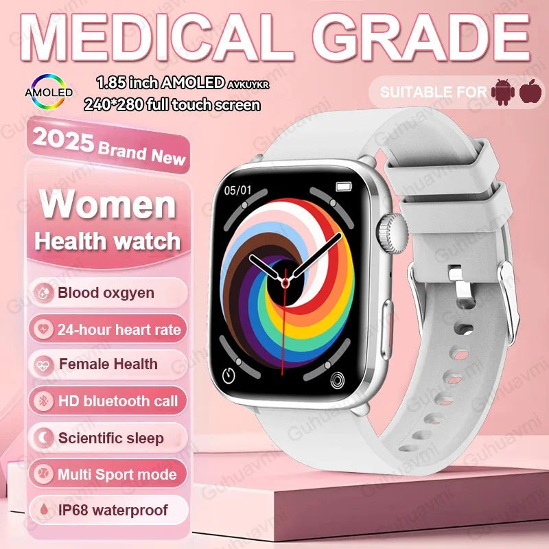 1.85-inch AMOLED Screen Smart Watch Women Bluetooth Call NFC Heart Rate Blood Pressure SP02 Lady Smartwatch For Xiaomi 2025 New