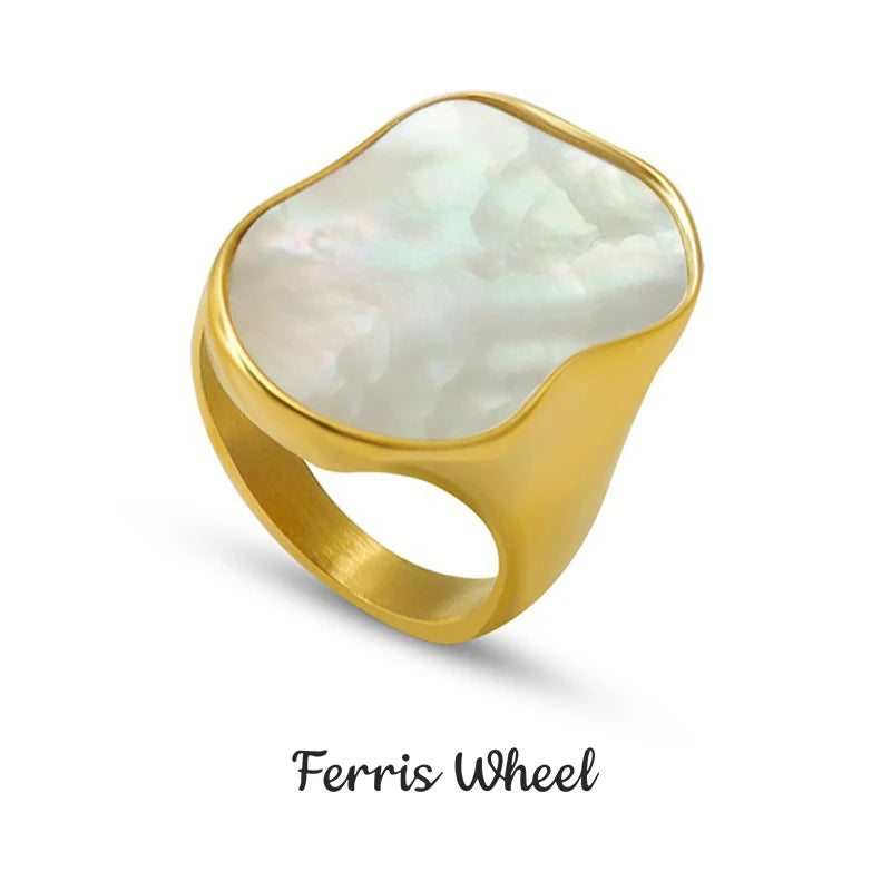 Stainless Steel Natural Shell Rings For Women Irregular Geometric Luxury Woman Ring Female Finger Ring Anniversary Jewelry Gifts