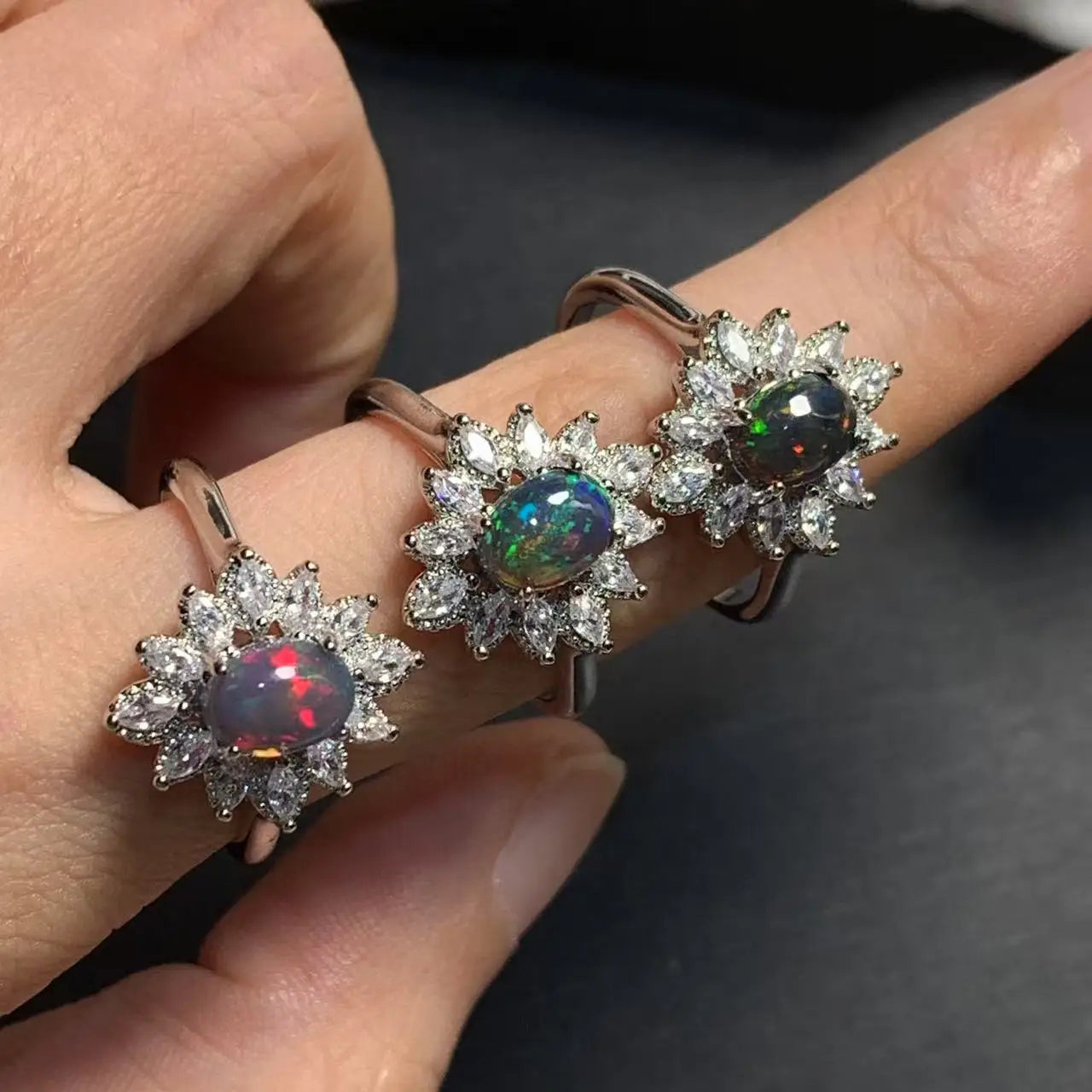 Natural Black Opal Ring Adjustable Female Stone Ring Jewelry for Women Gift Wholesale High Quality Vintage Fine