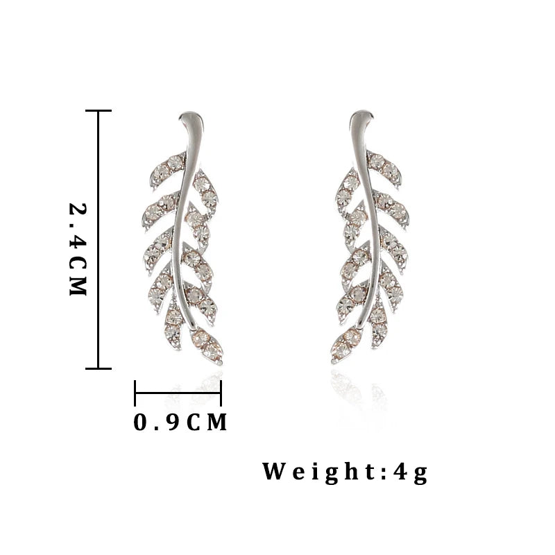 Hollow Out Leaves Earrings for Women Trendy Vintage Crystal Ear Stud Wheat Unique Design Silver Golden Color Girl Jewelry Gift