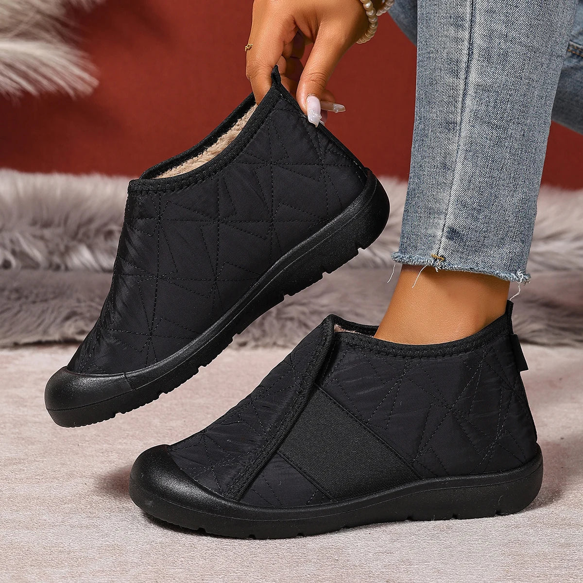 Simple Women Cotton Shoes Plush Warm Womens Snow Boots Lightweight Comfortable Women Casual Shoes in Winter Botines Para Mujeres
