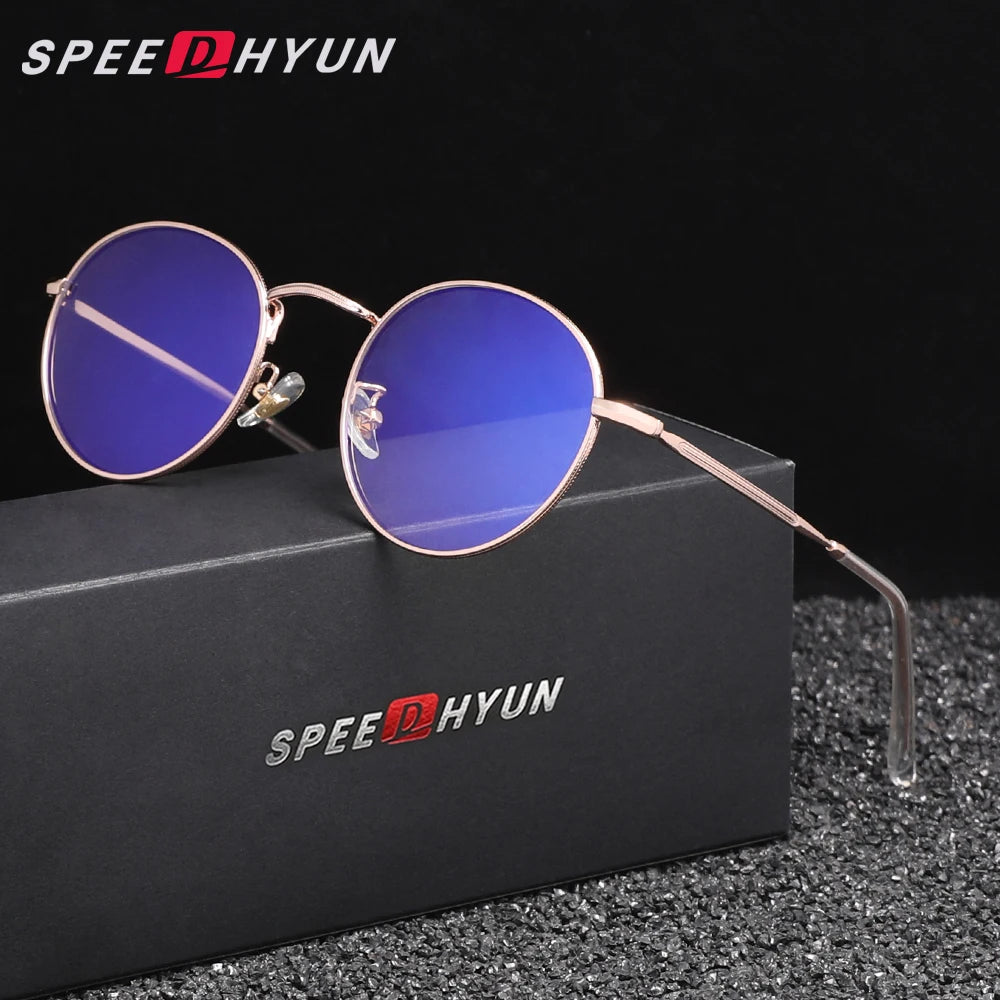 SPEEDHYUN Fashion Blue Light Blocking Glasses Men/Women Round Frame Eyeglasses Transparent Optical Lens Anti-Blue Ray Eyewear