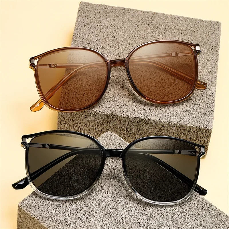 Fashion Trendy Ladies Photochromic Reading Sunglasses Blue Light Blocking Finished Men's Prescription Far Sight Eyewear Diopter