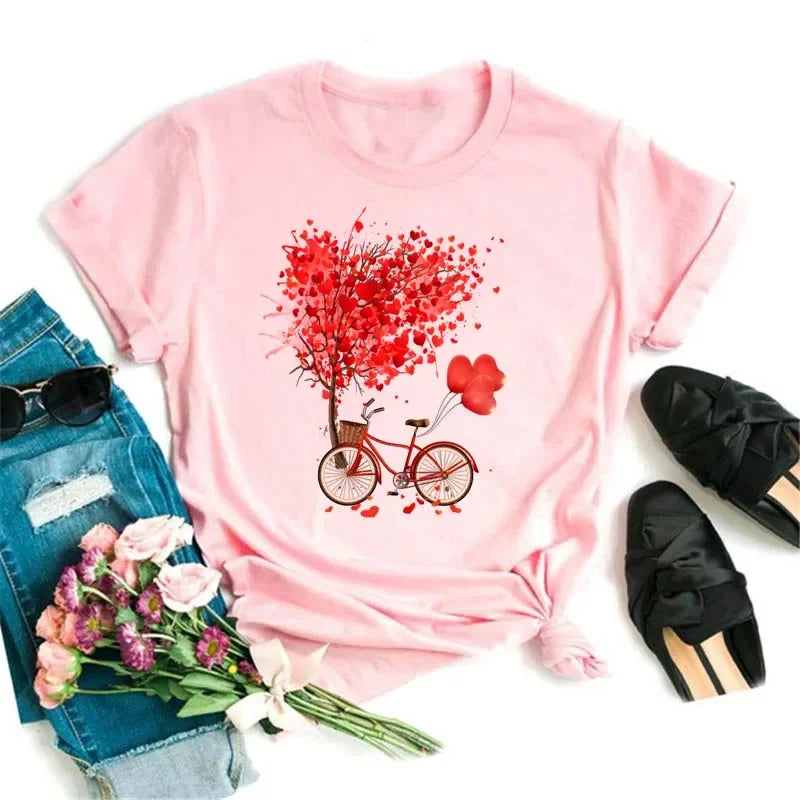 Female Short Sleeve Tshirt Harajuku Tee Shirts Girls T-shirts Fashion Red Poppy Women T Shirt Funny Black Printed Tops Tee