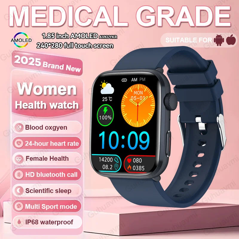 1.85-inch AMOLED Screen Smart Watch Women Bluetooth Call NFC Heart Rate Blood Pressure SP02 Lady Smartwatch For Xiaomi 2025 New