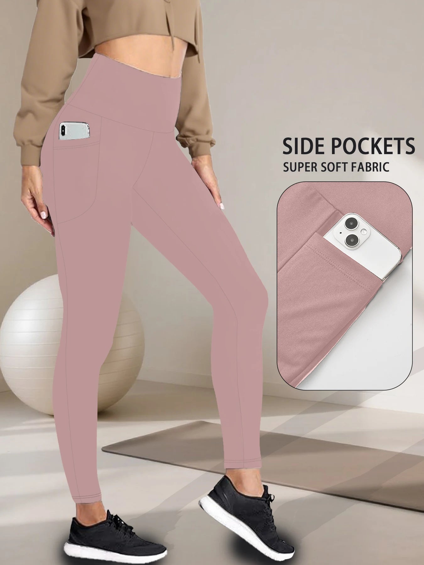 Super Soft Sports Leggings With Pockets For Women High Waisted Workout Yoga Running Push Up Gym Fitness Tight Pants Women's