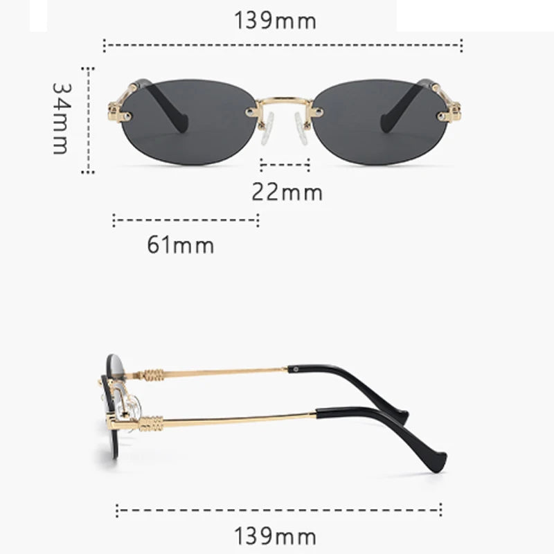 Oval Frameless Sunglasses 2025 New Sunglasses Retro Sunglasses Trendy Concave Style Hot Girl 7819