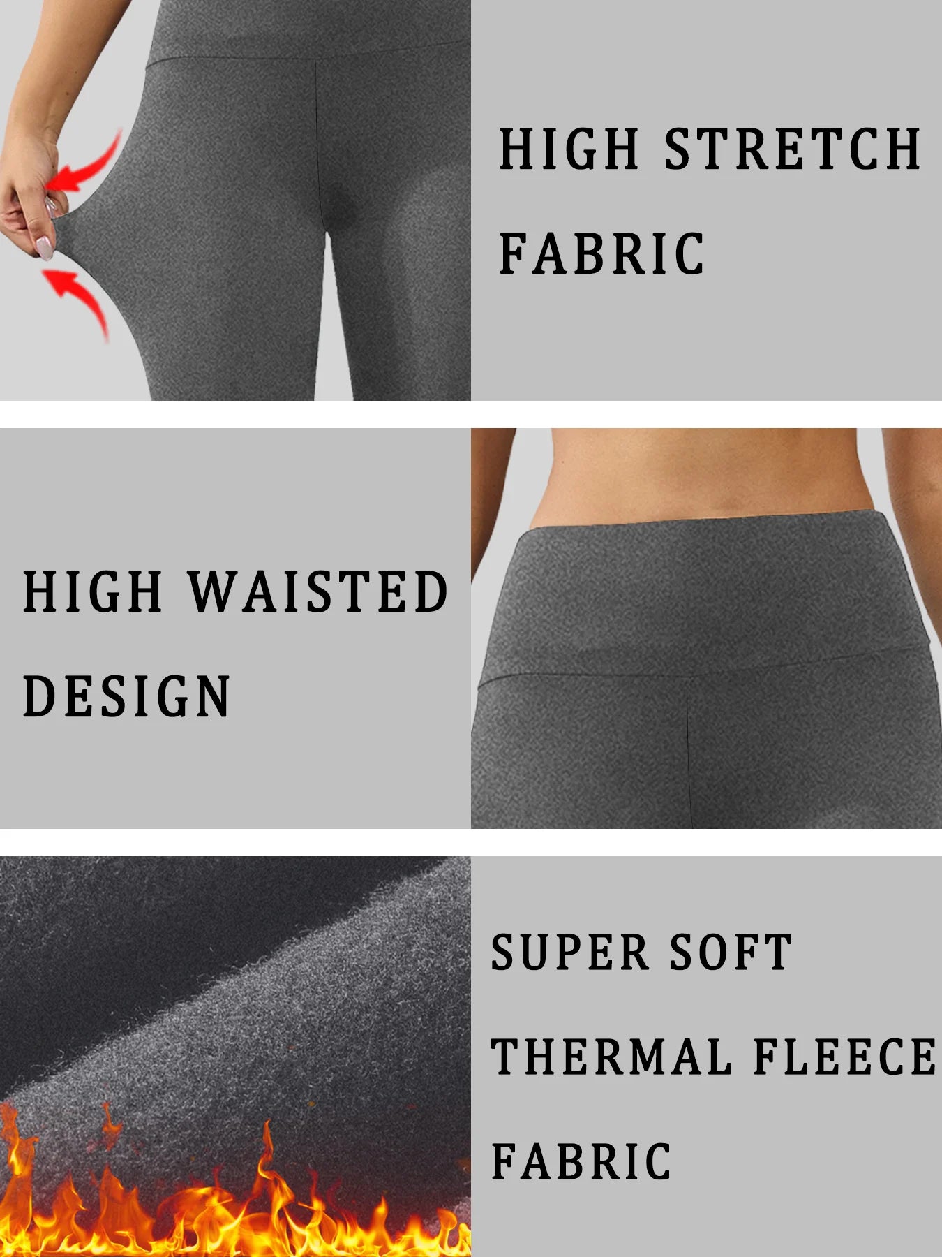 Womens Thermal Fleece Lined High Waisted Leggings. Workout Winter Warm Thick Tights Soft Yoga Pants