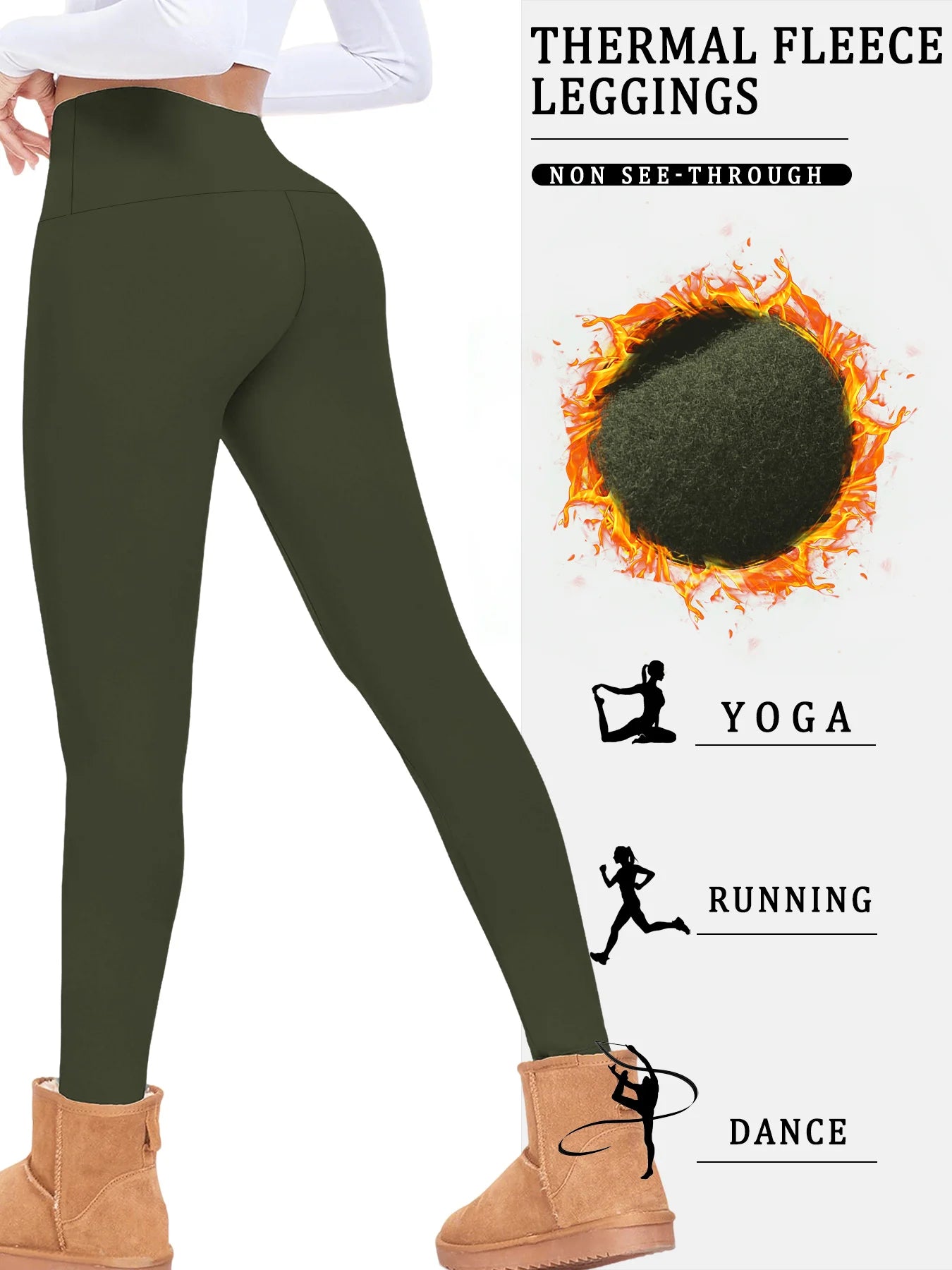 Womens Thermal Fleece Lined High Waisted Leggings. Workout Winter Warm Thick Tights Soft Yoga Pants