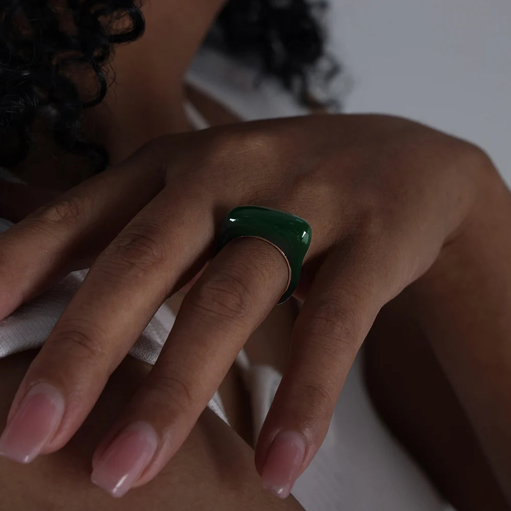 Multi Color Enamel Stainless Steel Rings For Women Gold Plated Waterproof Women's Aesthetic Ring Girls Rings Woman Jewelry Gifts