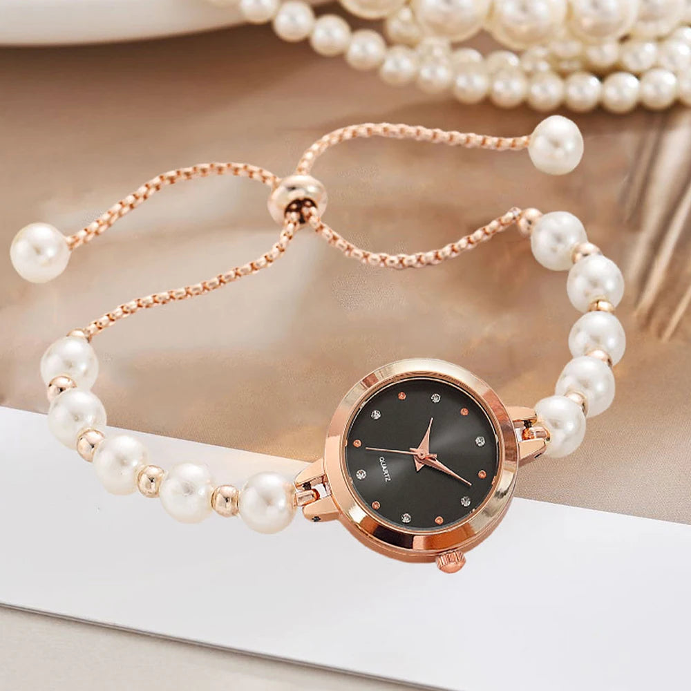 LUCKY FOX New Minimalist Style Pearl Bracelet Women Quartz Watch Fashionable Small Disc Design Light Luxury Jewelry Women Watch
