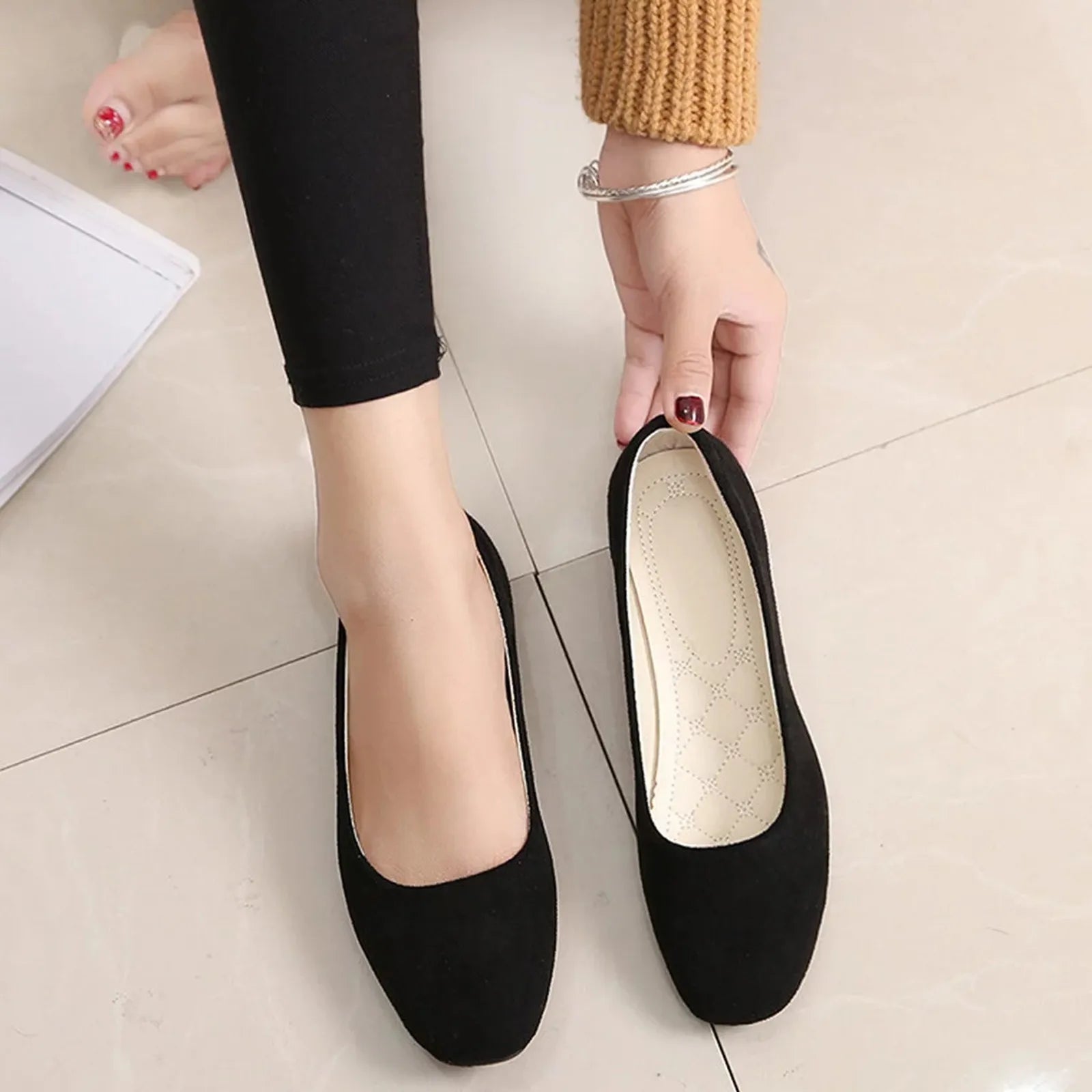 Women Ladies Slip On Flat Shoes Sandals Casual Ballerina Shoes Size Women'S Solid Color Thin Sole Casual Shoes