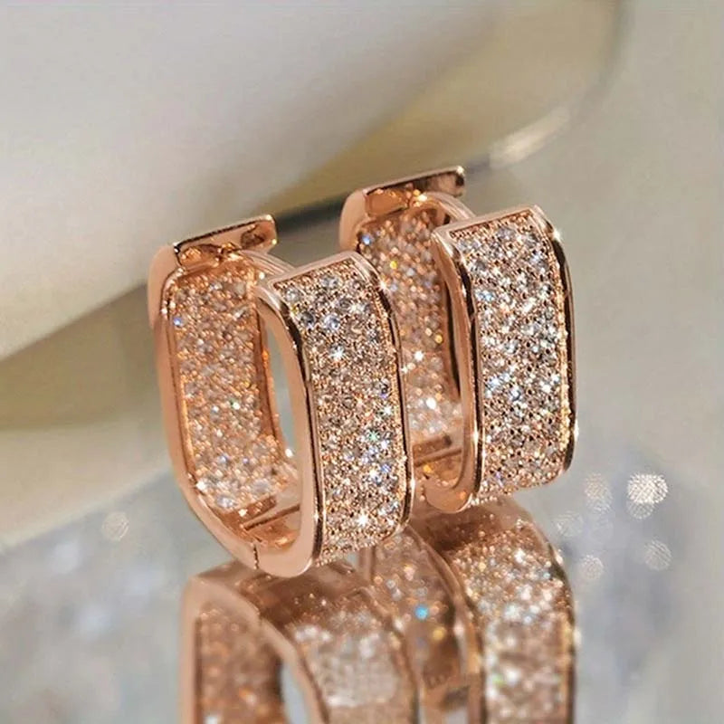 Stainless Steel Gold Silver Color Square Hoop Earrings for Women Luxury Shiny CZ Zircon Geometric Earrings Wedding Jewelry