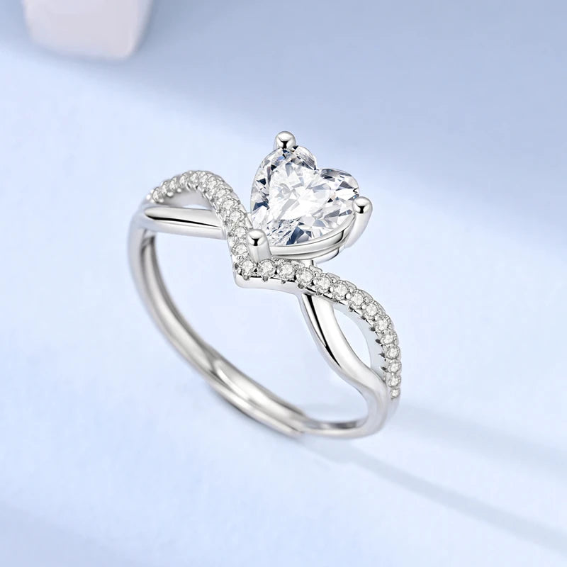 925 Sterling Silver Rings Love Zircon Open Ring Wedding Ring Women Engagement Jewelry Anniversary Gifts