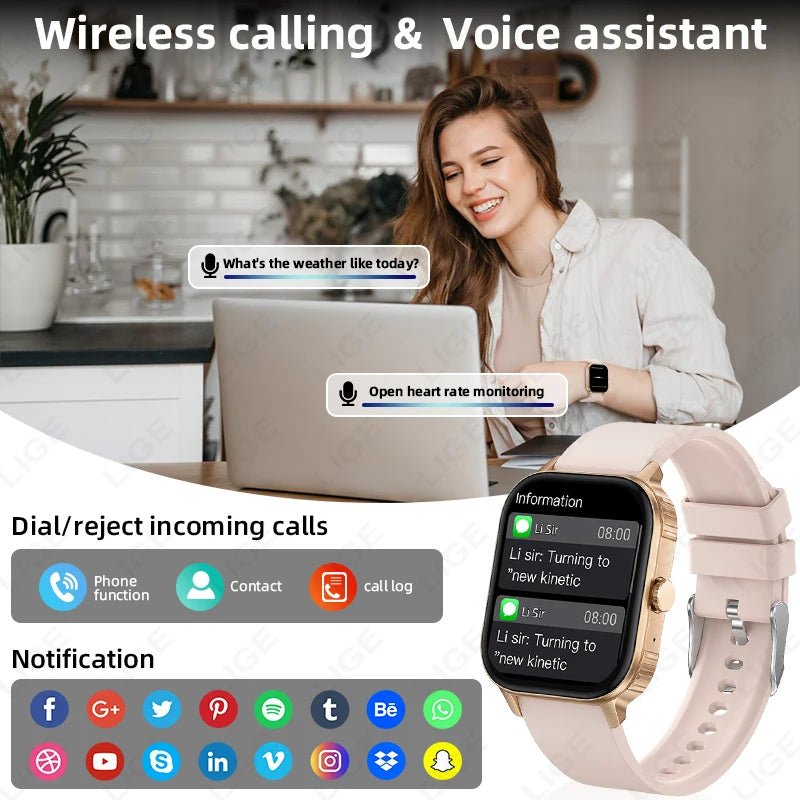 LIGE New 2.04" HD Display Health Monitor Smart Watch 2025 1000mAh Large Battery Bluetooth Call IP68 Waterproof Sports Smartwatch