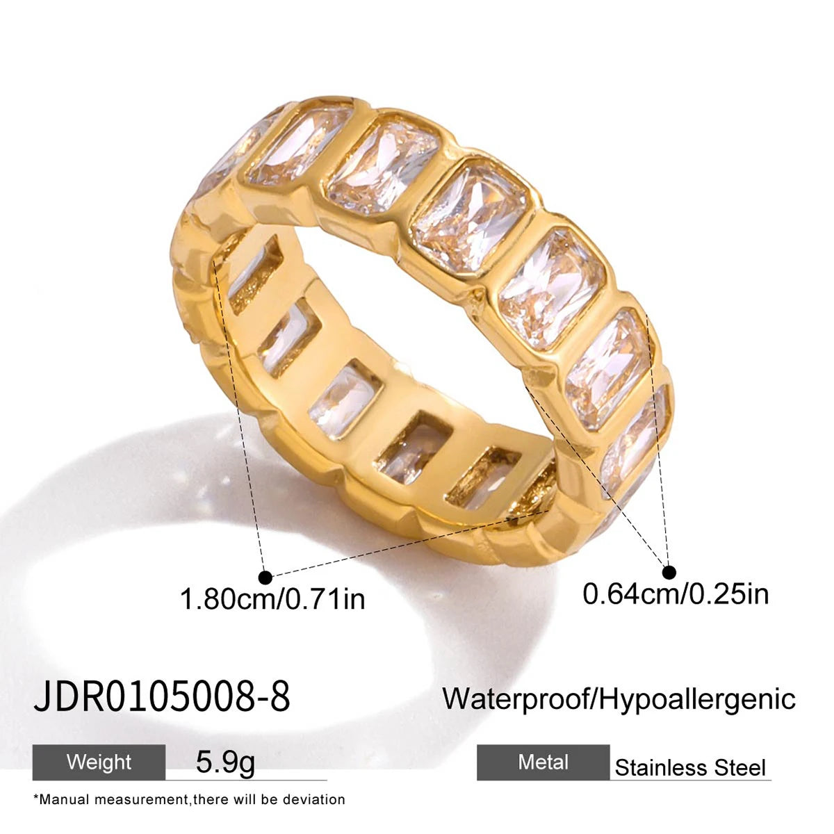 Uworld Minimalist 18K Gold Color Plated Stainless Steel Geometric Zircon Flower Ring Stackable Texture Ring Women's Jewelry