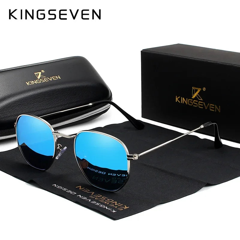 KINGSEVEN Brand Reflective Sunglasses Men Hexagon Retro Sun glasses Leisure Glasses Oculos Gafas De Sol Shades