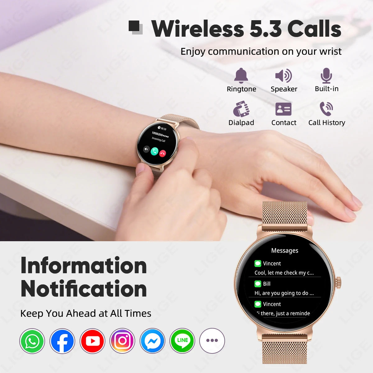 New 1.27" Full Touch Screen Ladies Smartwatch Ultra Thin 8mm Bluetooth Call Smart Watch Women Heart Rate Monitor For Android iOS