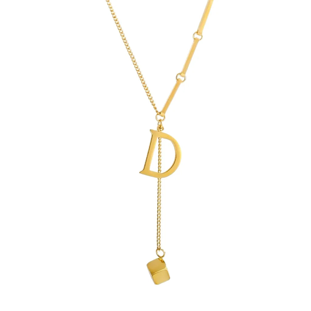 Luxury 24K 9999 Pure Gold real gold D Letter Women Necklace Geometric Square Pendant Clavicle Chain