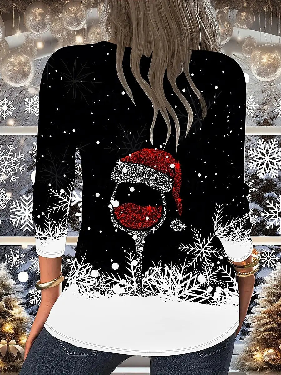Christmas Women's T Shirt Graphic Snowman Christmas Tree Fashion Stylish Long Sleeve V Neck Regular Tops Daily Print Fall Winter