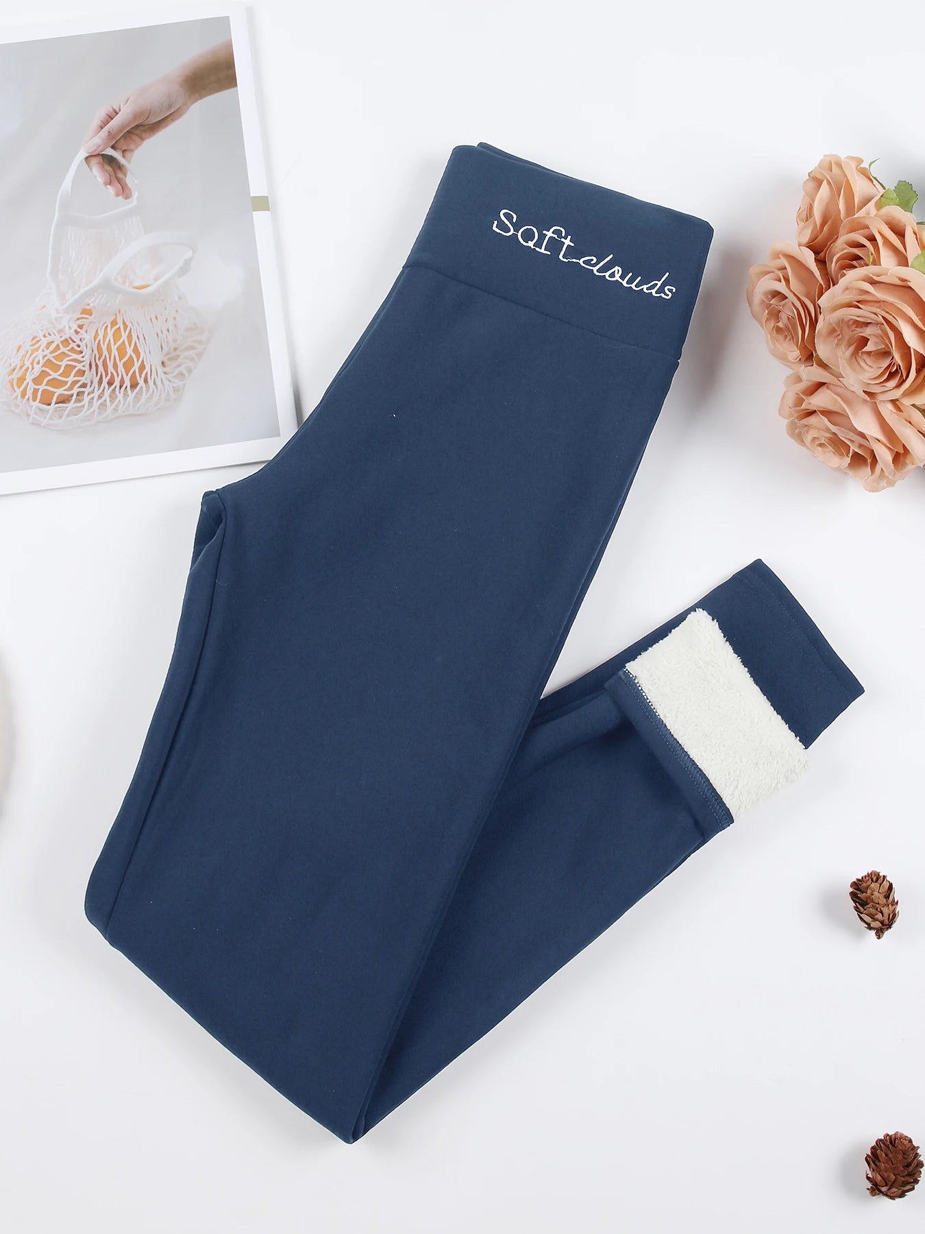 Women Plush Lined Warm Embroide Leggings For Women Fashion Thick High Waist Skinny Long Pants Perfect For Winter Sports, Fitness