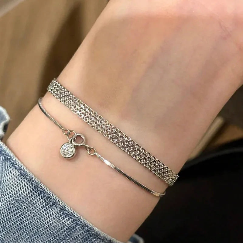 Stainless Steel 18K Gold Plated Exquisite Weaving Mesh Bracelets for Women Chunky Trendy Link Chain Adjustable Bracelet Jewelry