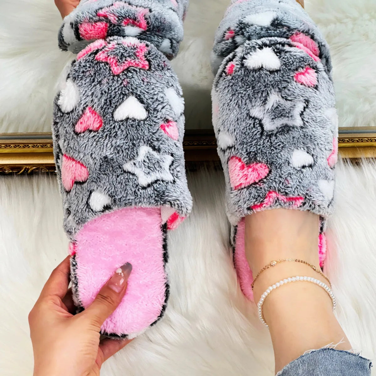 Winter Warm Plush Slippers Women Indoor Five Pointed Stars Soft Light Home Slides Lovely Couples Cartoon Cute Floor Shoes