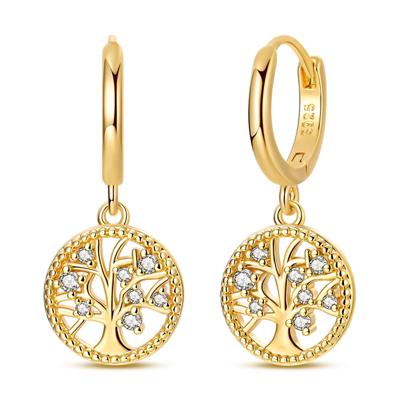 Ladies' Gold Earrings 925 Pure Silver Tree of Life Earrings, Birthday, Wedding, Engagement Party Fashion Jewelry Gifts 2025 New