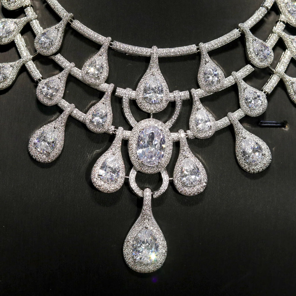 ASNORA Luxury 2PCS Big Water Drop Pendant Necklace African Jewelry Set For Women Wedding Party CZ Dubai Bridal Jewelry Indian