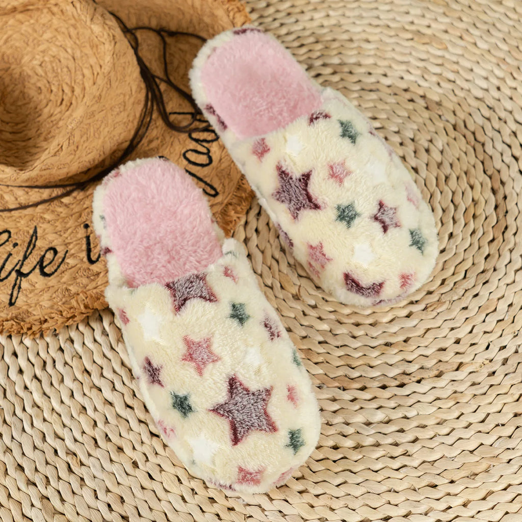 Winter Warm Plush Slippers Women Indoor Five Pointed Stars Soft Light Home Slides Lovely Couples Cartoon Cute Floor Shoes