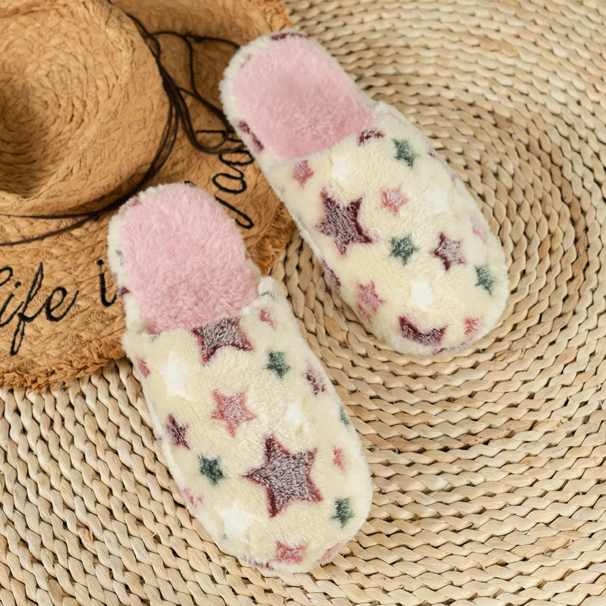 Winter Warm Plush Slippers Women Indoor Five Pointed Stars Soft Light Home Slides Lovely Couples Cartoon Cute Floor Shoes
