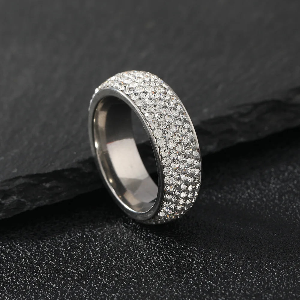 Women's Unique High-end Five-row Clay Diamond-encrusted Titanium Steel Ring | Stainless Steel Jewelry