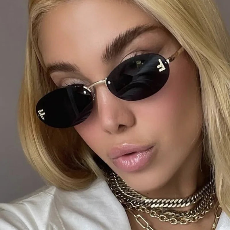 2pcs Trendy Square Sunglasses Women Luxury Brand Pilot Clear Sun Glasses Female Oversized Half Frame Shades Eyewear Rimless