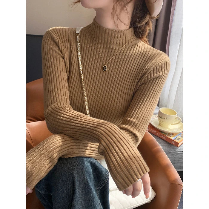 Solid Color Slim Tops Chic Autumn Winter 2025 Pullovers Women Long Sleeve Casual Turtleneck Warm Basic Sweater Knit Jumpers