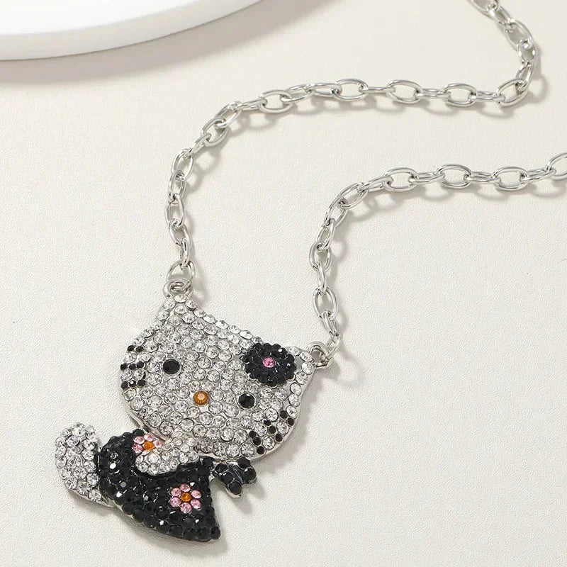 Sanrio Hello Kitty Necklace Anime Character Pink Peach Heart Crystal Cat Push-Pull Bracelet Pendant Couple Decoration Girl Gift
