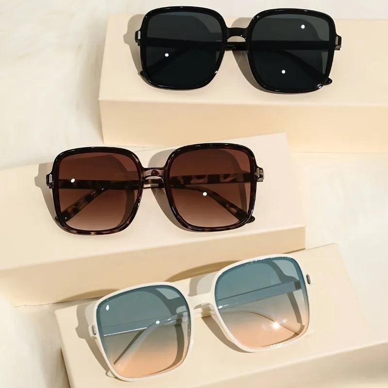 3pcs Women'S Fashion Square Frame Glasses - Stylish Tortoiseshell & Black PC Lenses