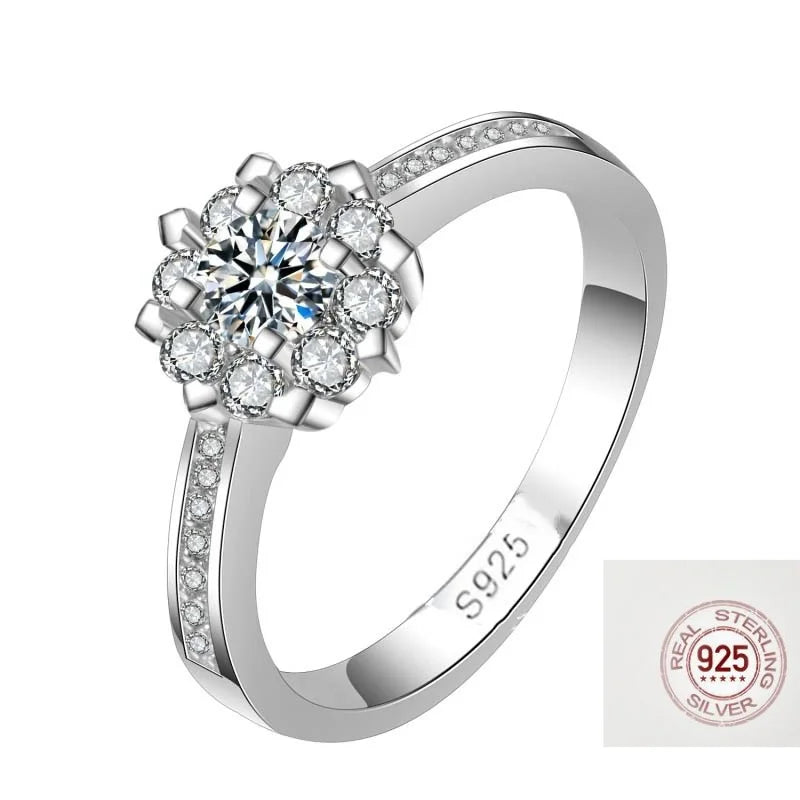 Luxury 925 Sterling Silver Classic Ring for Women  snowflake jewelry simple 30ct diamond ring imitation diamond women's ring