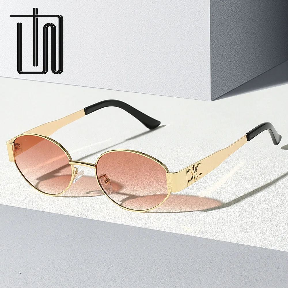 Classic Vintage Oval  Sunglasses New Elliptical Frame Metal Frame Personalized Sunglasses Outdoor Shades Uv400 Trendy Fancy Gift