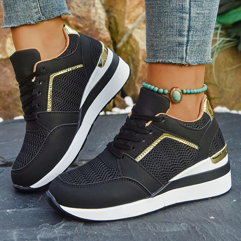 Women's Lightweight Wedge Sneakers Thick Sole Breathable Running Sports Shoes Woman Plus Size Fashion Lace Up Platform Sneakers
