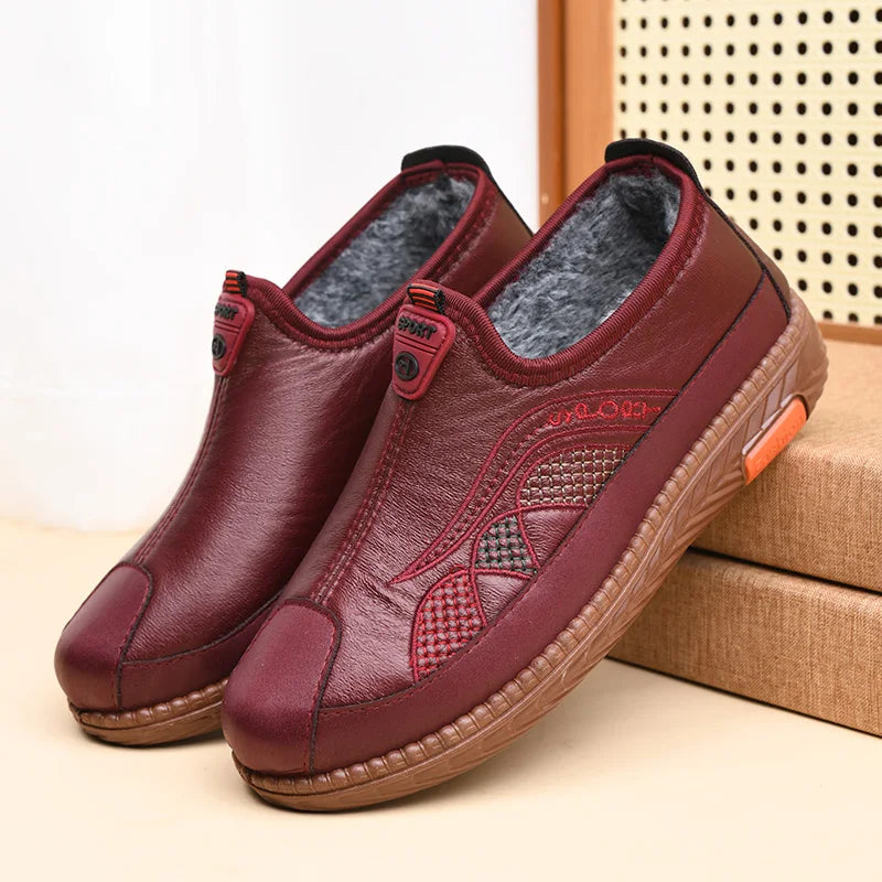 Comfortable Women's Winter Fleece-Lined Warm Waterproof Shoes for Middle-Aged and Elderly Mothers, Non-Slip Soft-Soled Lightweight Snow Boots and Short Boots for Grandma