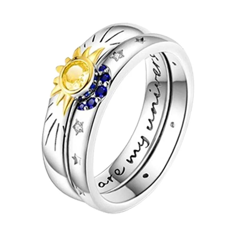 Fashion Star Moon Sun Ring Women Romantic Wedding Engagement Elegant Ladies Temperament Jewelry Accessories Anniversary Gift
