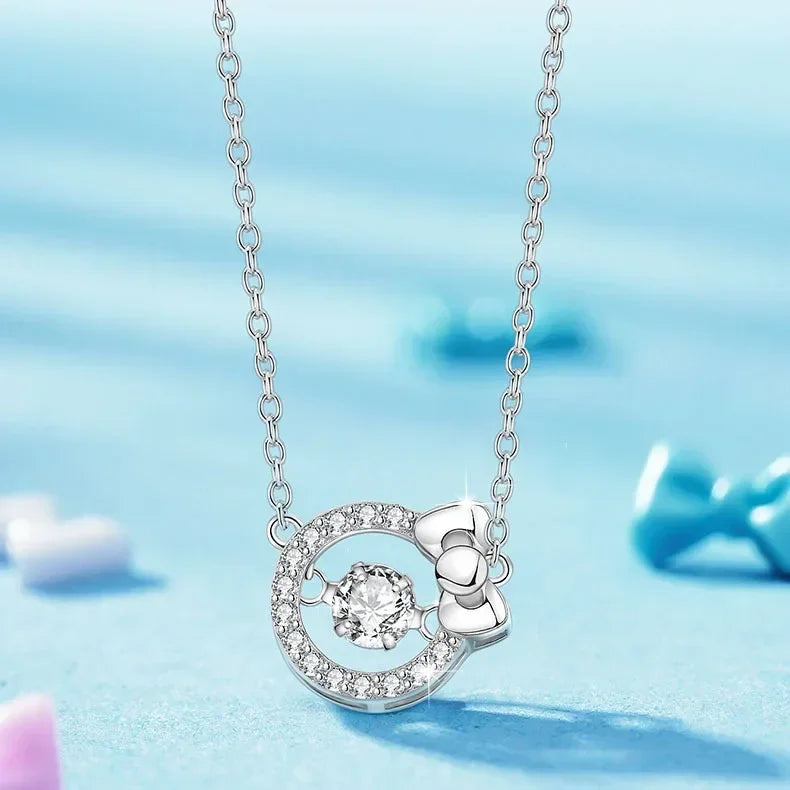 Sanrio Hello Kitty Necklace Anime Character Pink Peach Heart Crystal Cat Push-Pull Bracelet Pendant Couple Decoration Girl Gift