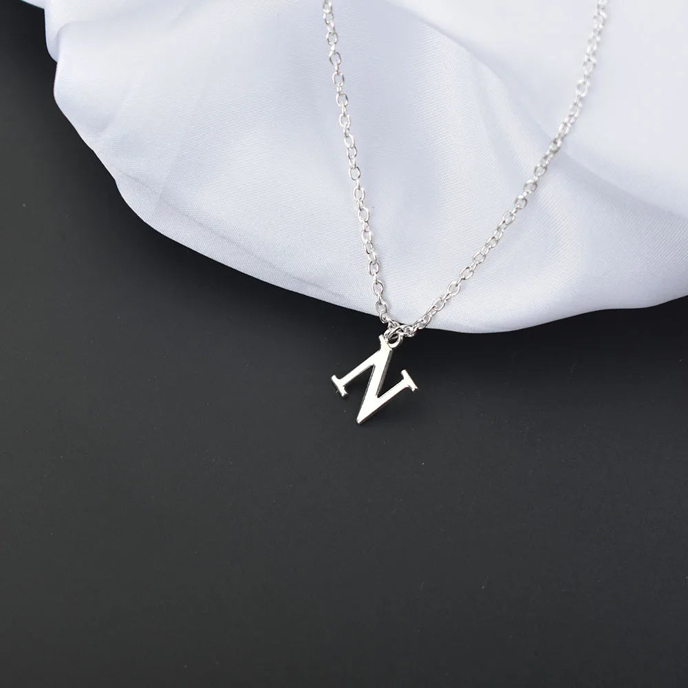 Silver Color A-Z English Alphabet Letter Pendants Necklaces For Women Metal Jewelry Simple Initial Chain Choker Collares