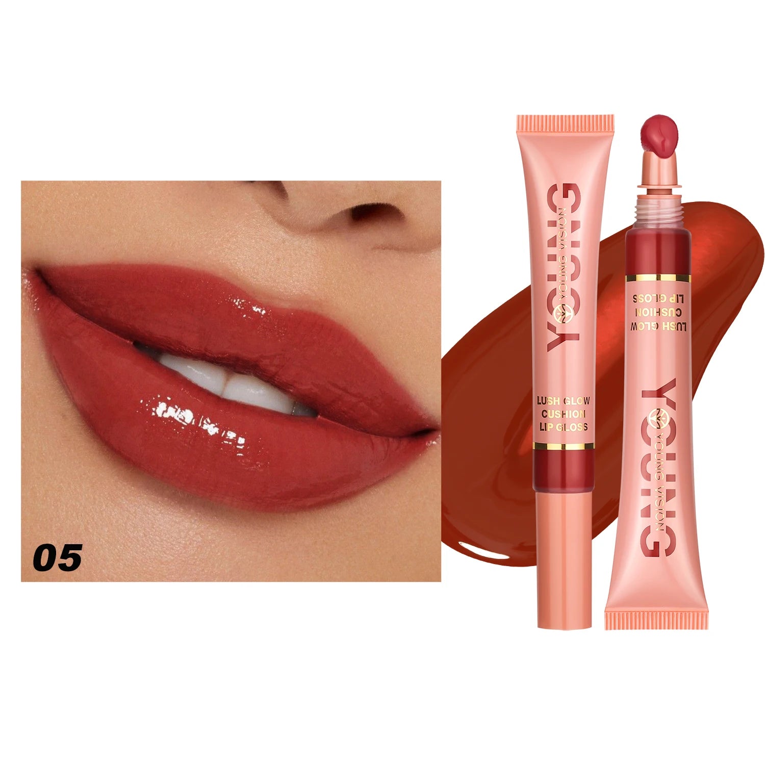 YOUNG VISION  6 color Liquid Water Brightening Lip Color Plush Brush Head Squeezing Lip Color Moisturizing  Lip Glaze