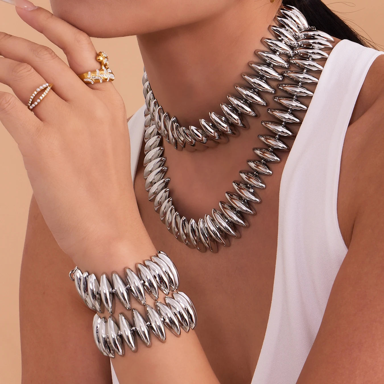 Gold Color Silver Thick Bar Chain Necklace Choker For Women Stainless Steel 18K Gold-Plated Bracelet Femme Waterproof Jewelry