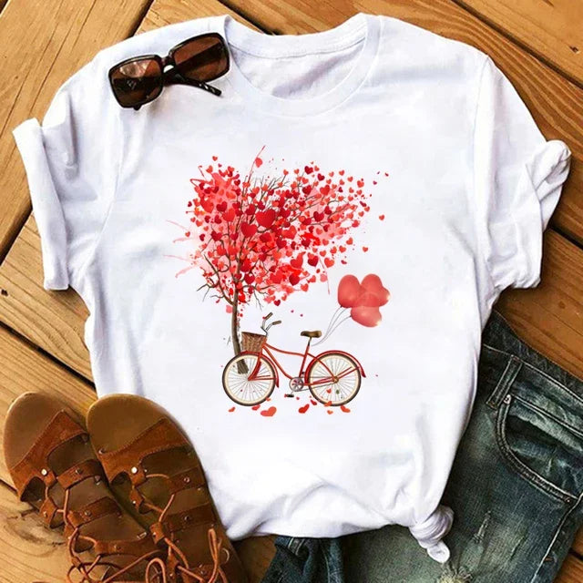 Female Short Sleeve Tshirt Harajuku Tee Shirts Girls T-shirts Fashion Red Poppy Women T Shirt Funny Black Printed Tops Tee