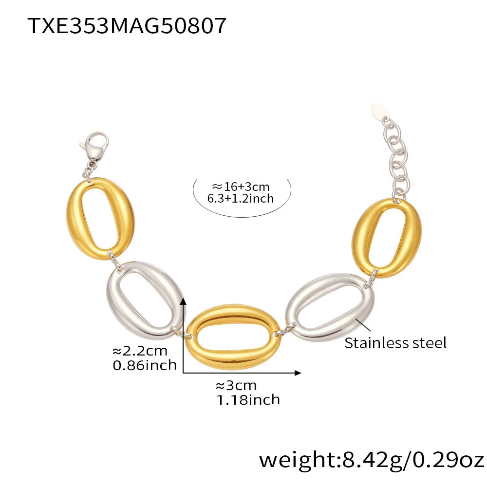 Stainless Steel Gold-Plated Oval Chain Necklace Bracelet Women's Punk Gold Color Silver Luxury Choker Waterproof Jewelry Set