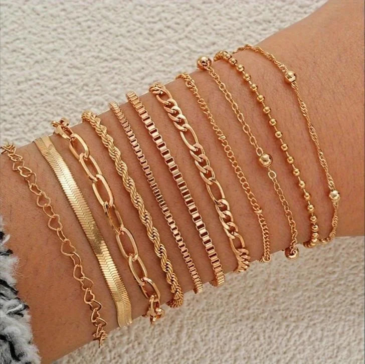 Fashion Elegant Heart Zircon Charm Bracelet Sets for Women Vintage Minimalist Multi-Element Twist Chain Metal Bracelets Jewelry